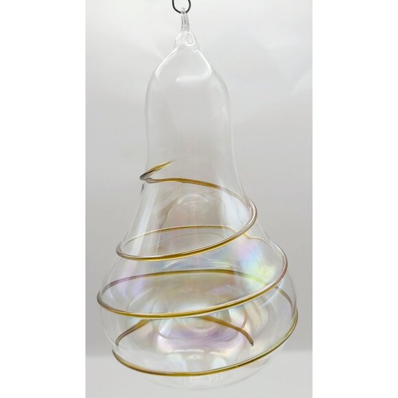 Silvestri Handblown Iridescent Glass Pear Shape Ornament With Gold Swirl Design - Picture 4 of 9